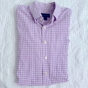 Scott‎ Barber Cotton Lavender Gingham Short Sleeve Button Down Shirt Large EUC
